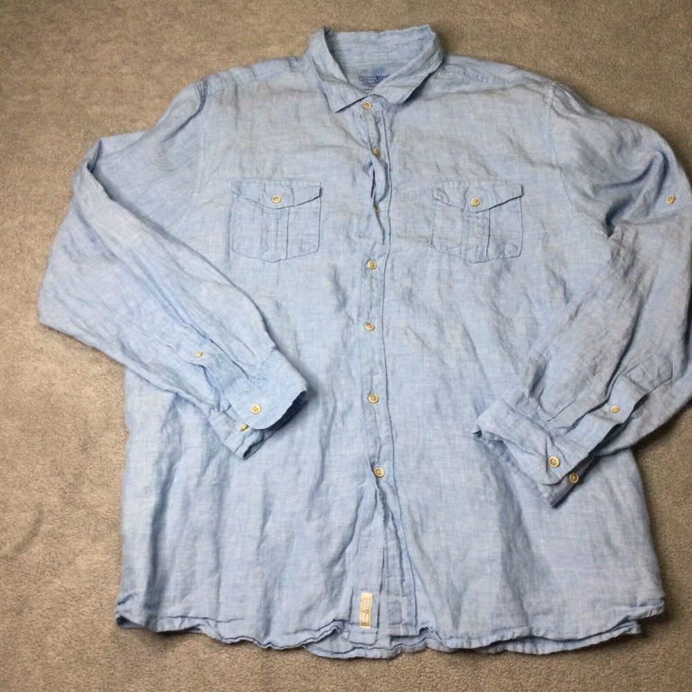 Ocean & Coast Shirt Adult XXL Blue 100% Linen Soft Summer Long‎ Sleeve Mens